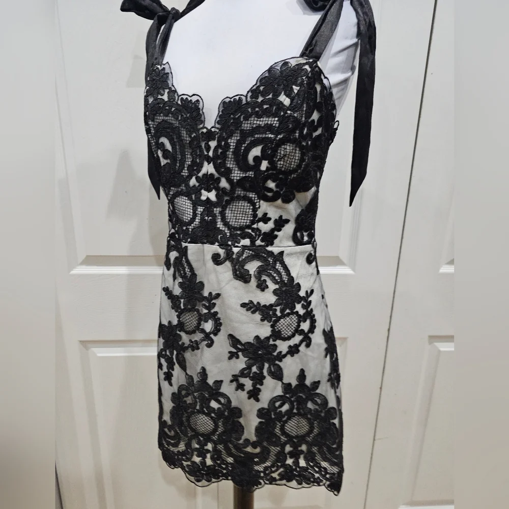 Dolls Kill Unholy Kindred Spirits Black White Lace Mini DressTiered Tulle Skirt - Picture 8 of 16